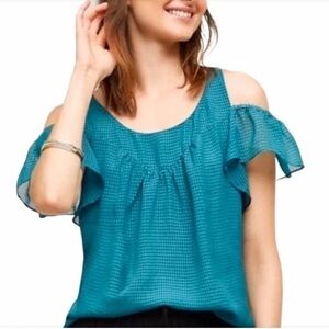 Maeve by Anthropologie Teal Cold Shoulder Textured Blouse